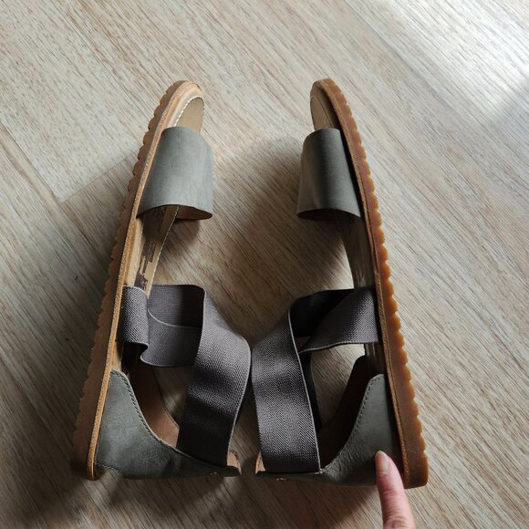 Sorel Ella Leather Gore Stretch Strap Sporty Sandal Comfortable Sage Green - Picture 11 of 14